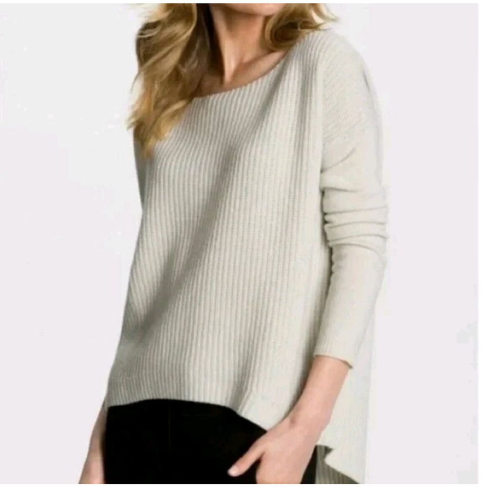 THEORY Efina Loryelle Light Gray Wool Ribbed Crew Neck Sweater Size M 251